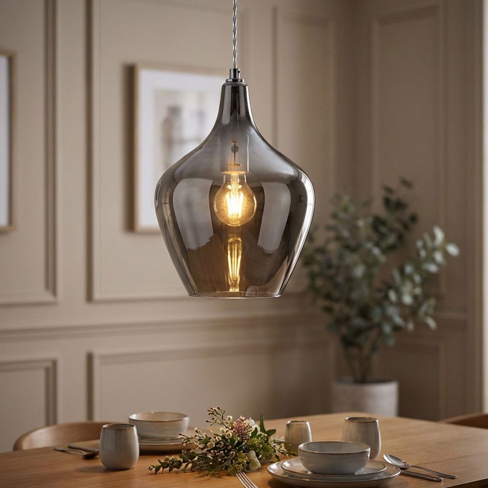 NOWA LED Pendelleuchte, Leuchtmittel inklusive, Warmweiß, Pendellampe Esstischleuchte Wohnzimmerlampe Rauchglas LED H 150 cm