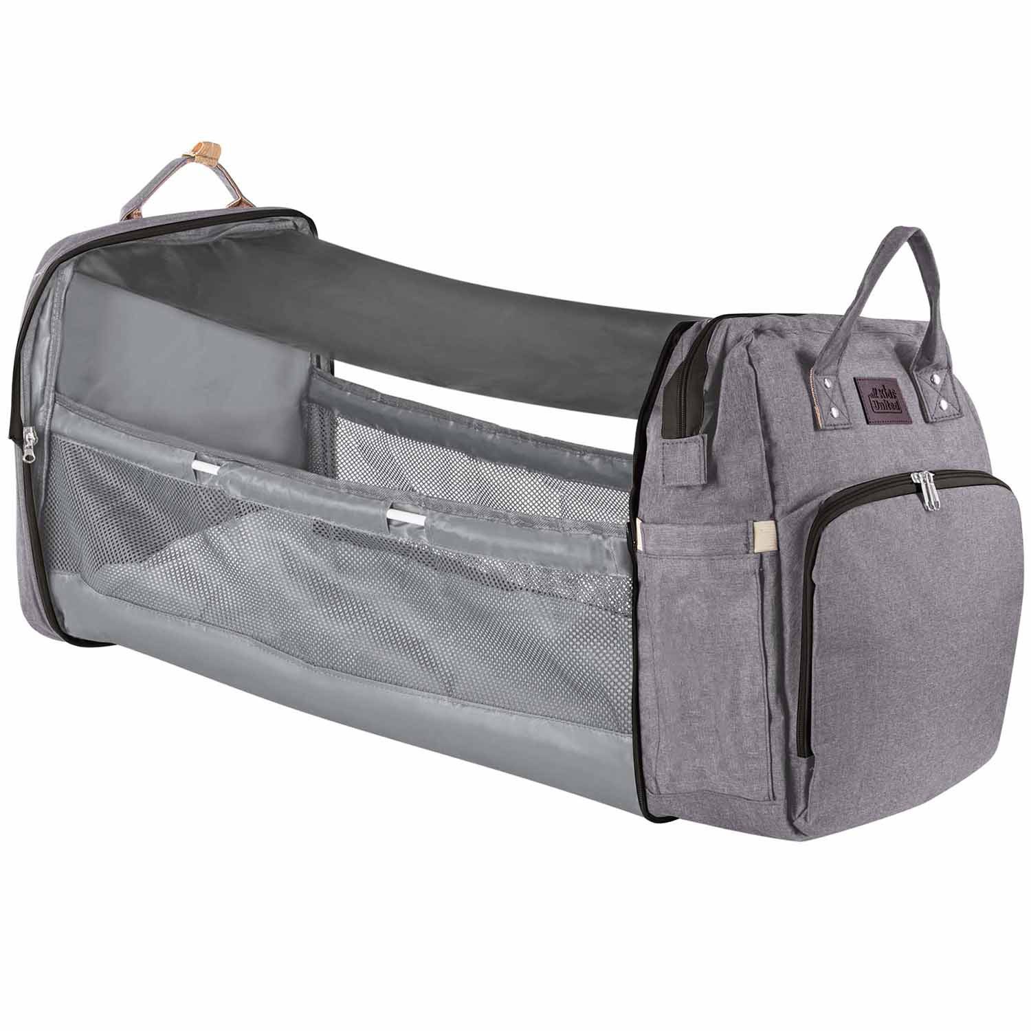 ALL KIDS UNITED Wickelrucksack Babytasche mit Kinderbett Set, Baby-Rucksack, Wickelauflage, integriertem Babybett, Kinderwagen-Haken mehr