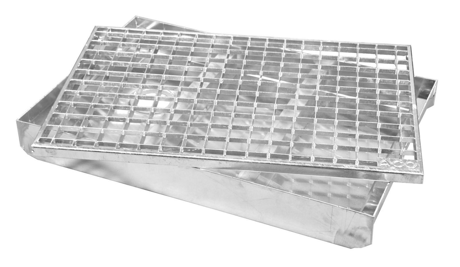 ACO Severin Ahlmann GmbH & Co. KG Fußmatte Schuhabstreifer Gitterrost MW 30/30 + Aluminium Bodenwanne, rechteckig, Höhe: 75 mm, 750x500mm, für den Außenbereich, Ablauf DN50