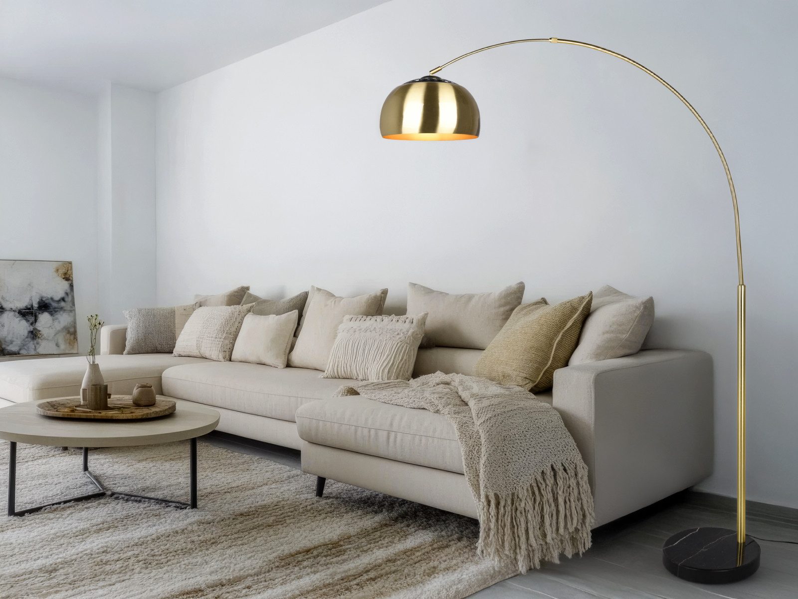 TRIO Leuchten LED Bogenlampe, Dimmfunktion, LED wechselbar, Warmweiß, große Ausladung, XXL Bogen-stehlampe gold-en ge-bogen, Höhe 200cm