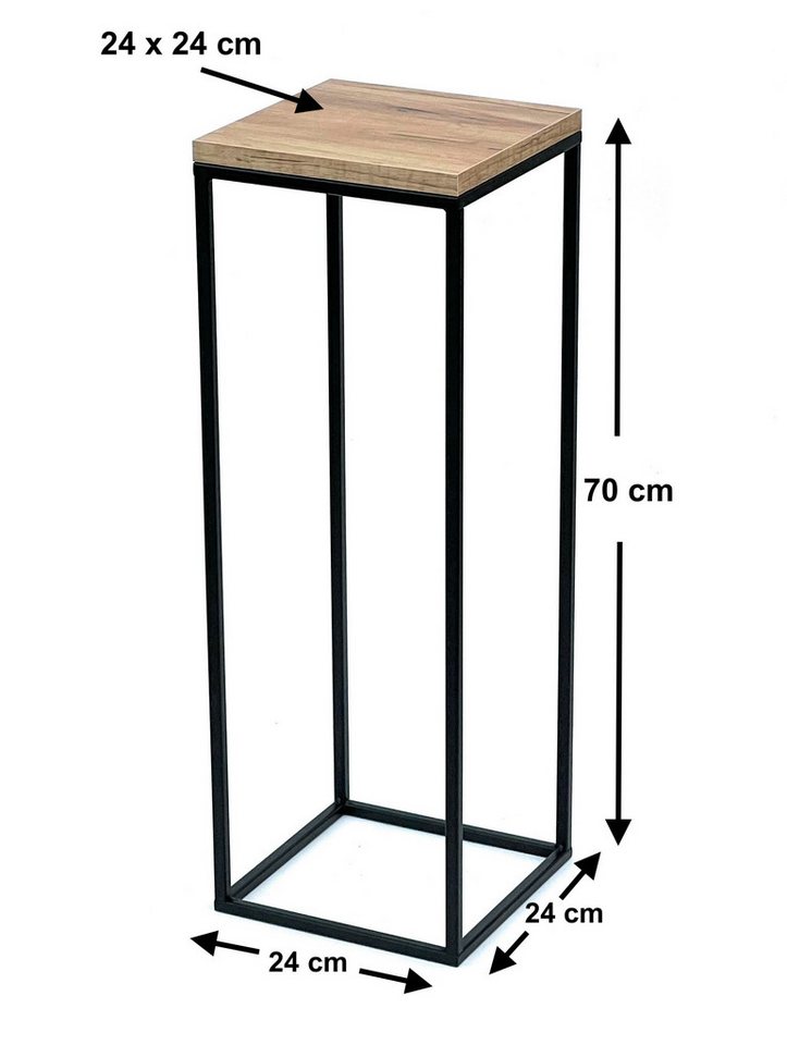 Thumbnail - DanDiBo Blumenständer Blumenhocker Metall Holz Schwarz Eckig 70 cm Beistelltisch