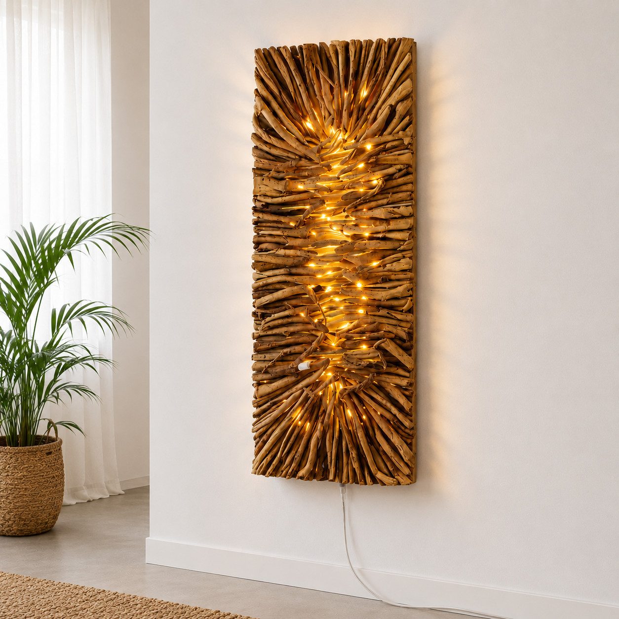 Wandleuchte LUMINA Holz Wandleuchte, LED Wandlampe aus Teakholz,130 cm für Innen