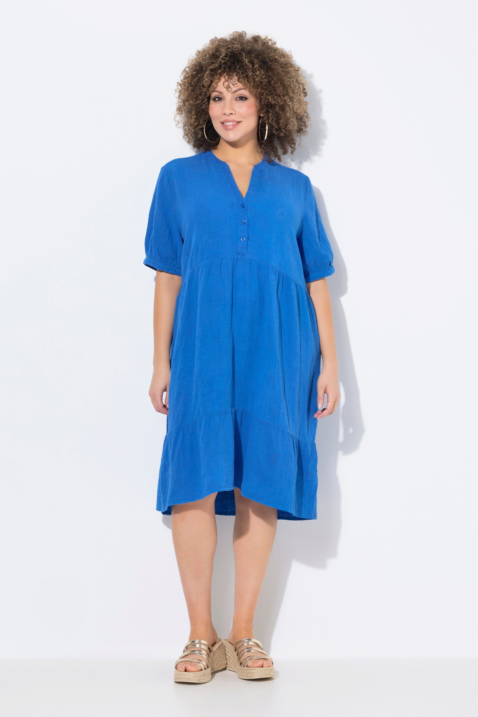 Ulla Popken Hemdblusenkleid Musselin-Kleid A-Linie Tunika-Ausschnitt Halbarm