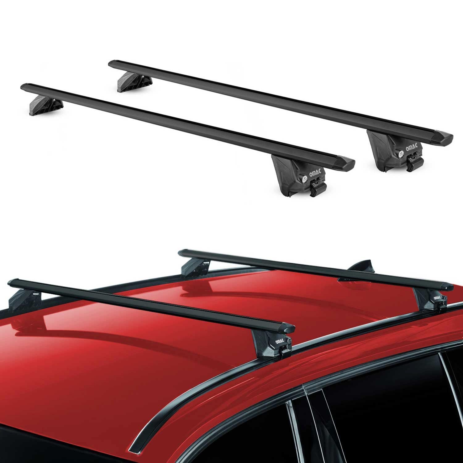 OMAC Dachträger Dachträger für Sportequipe 7 2023-2026 Aluminium Schwarz 2 tlg ABE, Wasserbeständig,Abnehmbar,Multifunktional,Leichtgewichtig