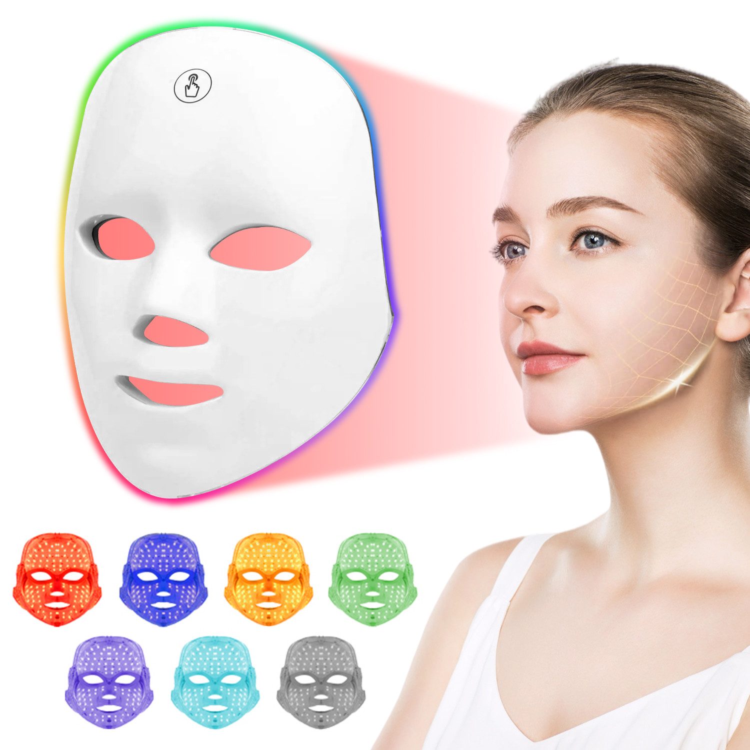 Kosmetikbehandlungsgerät 7-Farben-LED-Maskengerät, kabelloses LED-Maskengerät, wiederaufladbar