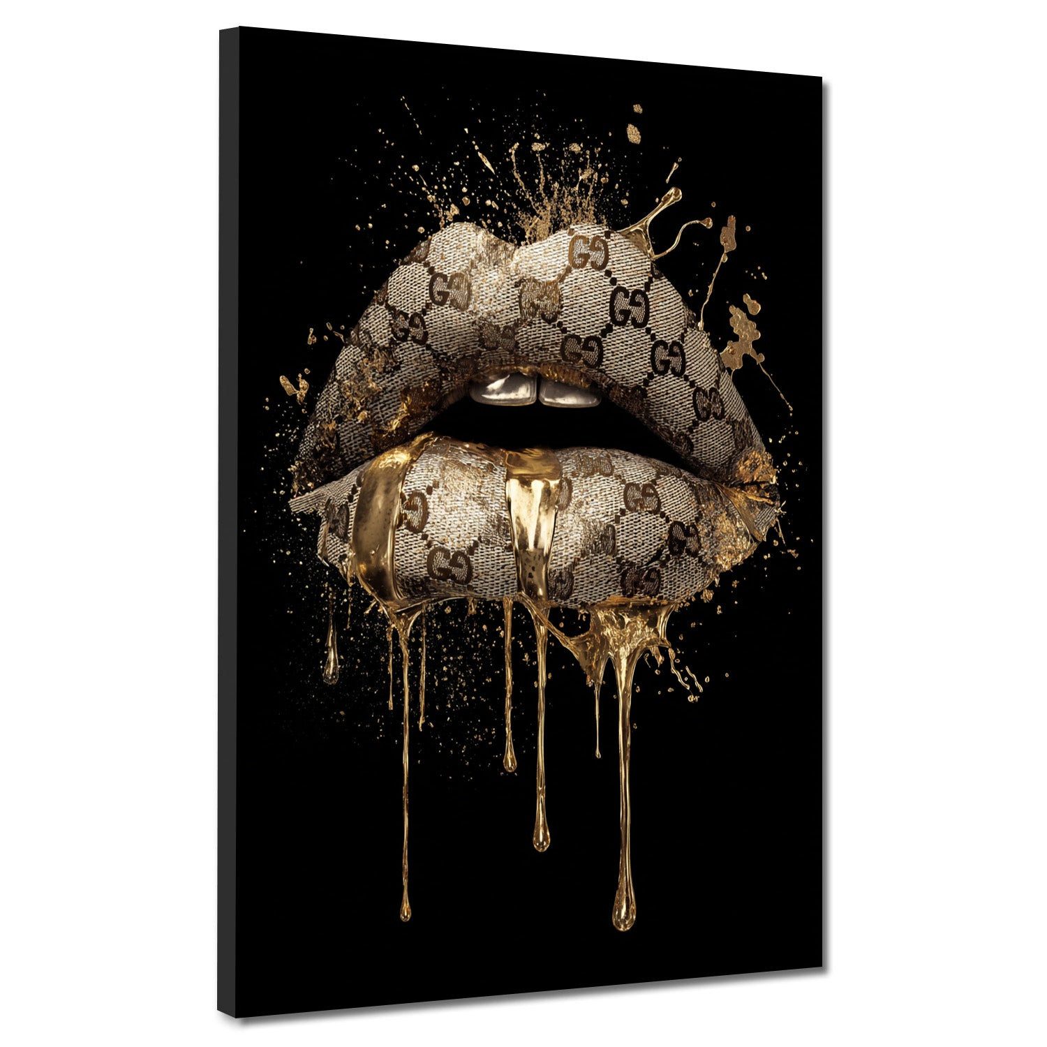 Artedinoi Leinwandbild Goldene Lippen Luxus Kunst Mode Leinwandbild Wandbild Kunstdruck XL Wa, Goldene Lippen, Luxus