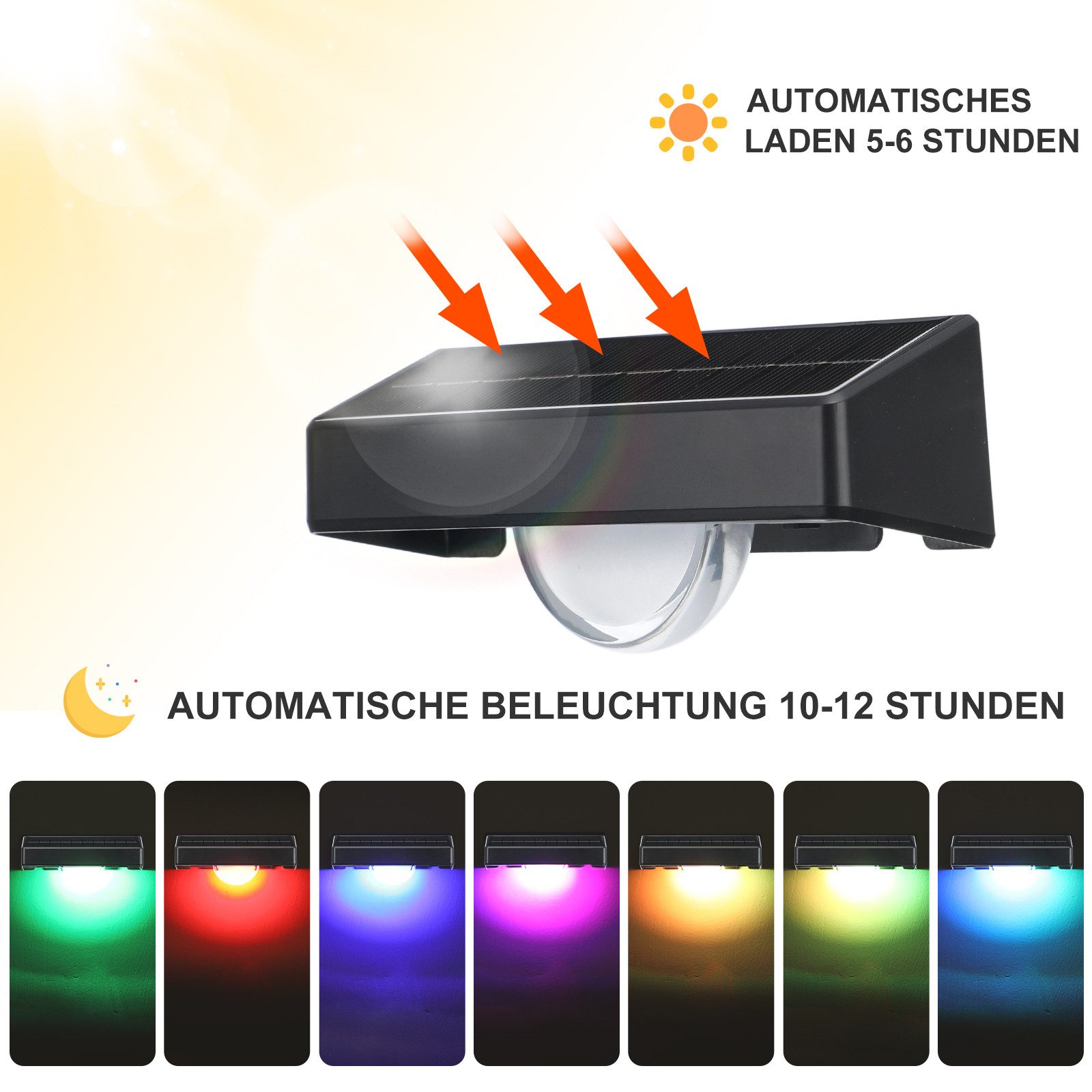 WILGOON LED Solarleuchte 4 Stück Solarlampen für Außen Garten, RGB Solarleuchte Zaunlichter, LED fest integriert, Kaltweiß, Warmweiß, RGB, RGB Led Solar Gartenleuchten für Terrasse, Stufen, Terrasse, Zaun