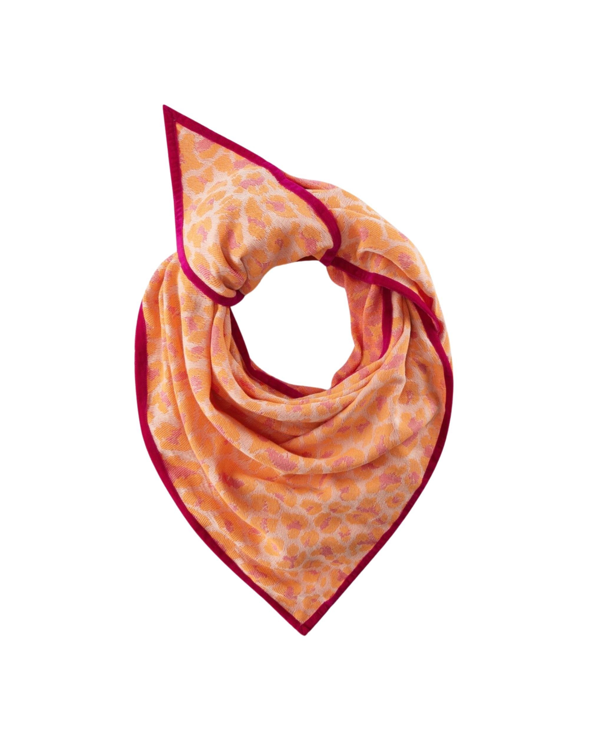 Codello Dreieckstuch Codello Damen Dreieckstuch mit Leo-Muster in orange, Samtbandveredelung an den Rändern