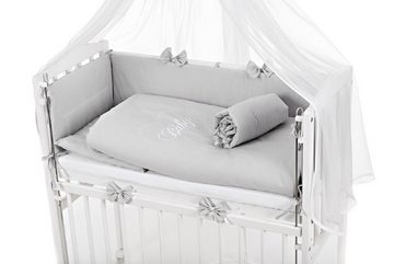 Babyhafen Beistellbett 3in1 Matratze Rollen Komplett BABYHERZ mit Deko-Schleifen Grau, Made in Europa