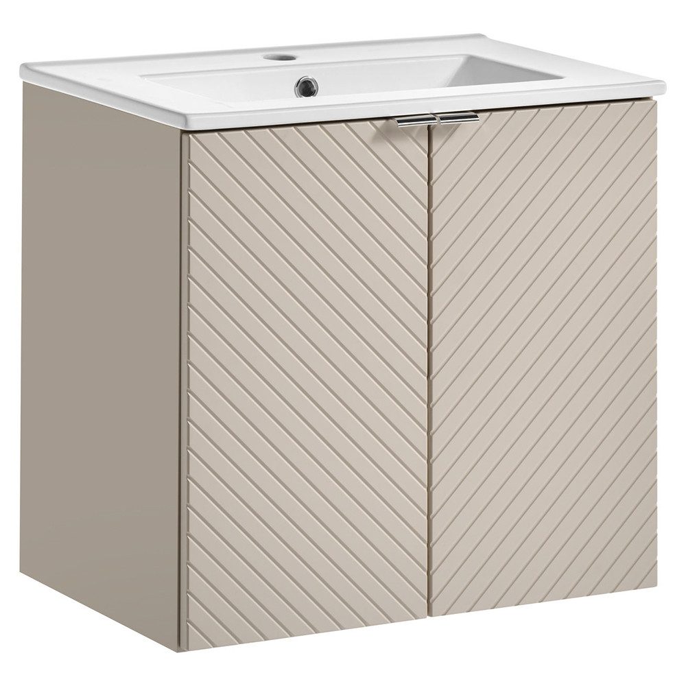 Lomadox Waschtisch VERACRUZ-56, mit Keramikwaschbecken, 61cm, kaschmir, gerillte Front