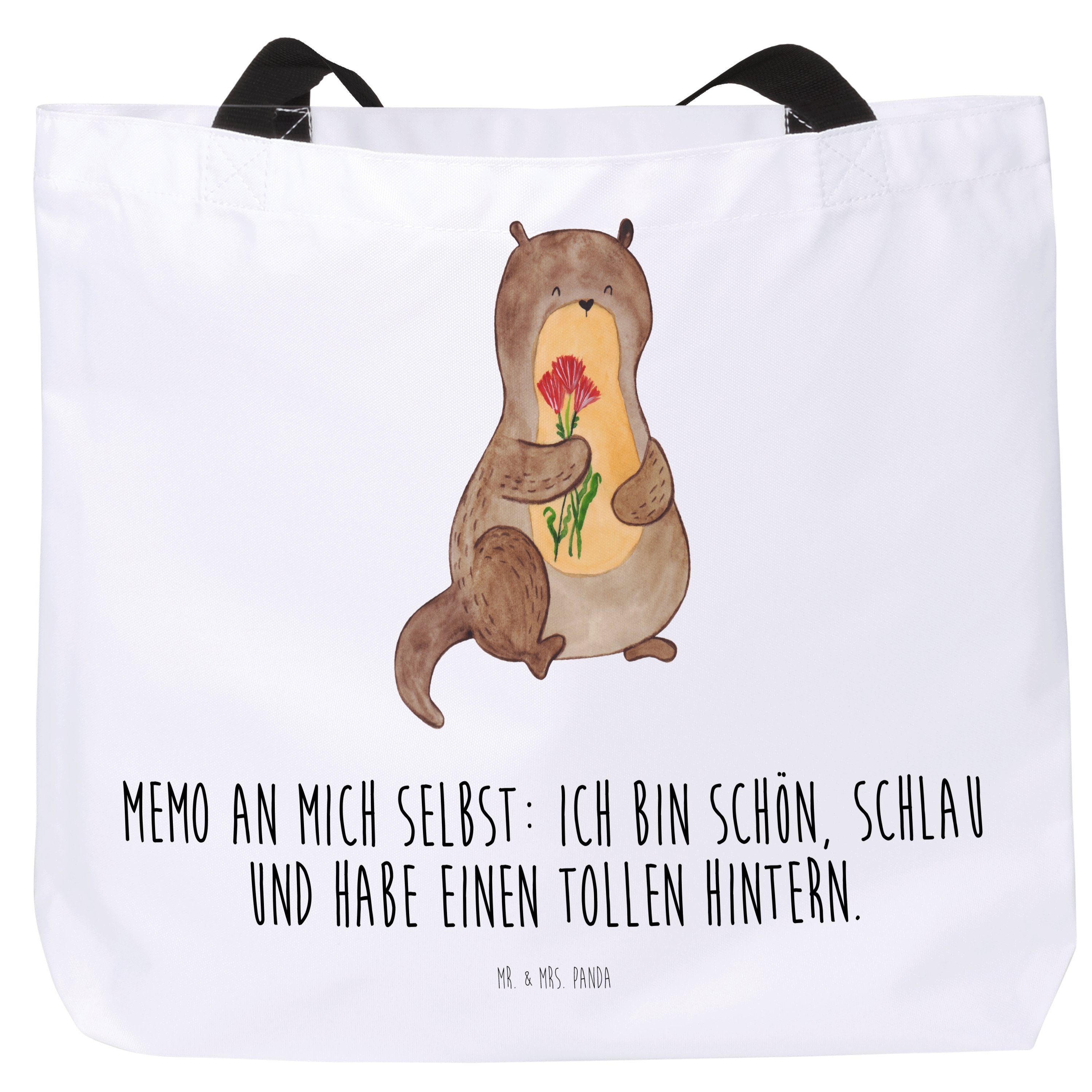 Mr. & Mrs. Panda Shopper Otter Blumenstrauß - Weiß - Geschenk, niedlich, Strandtasche, Schulbe (1-tlg)