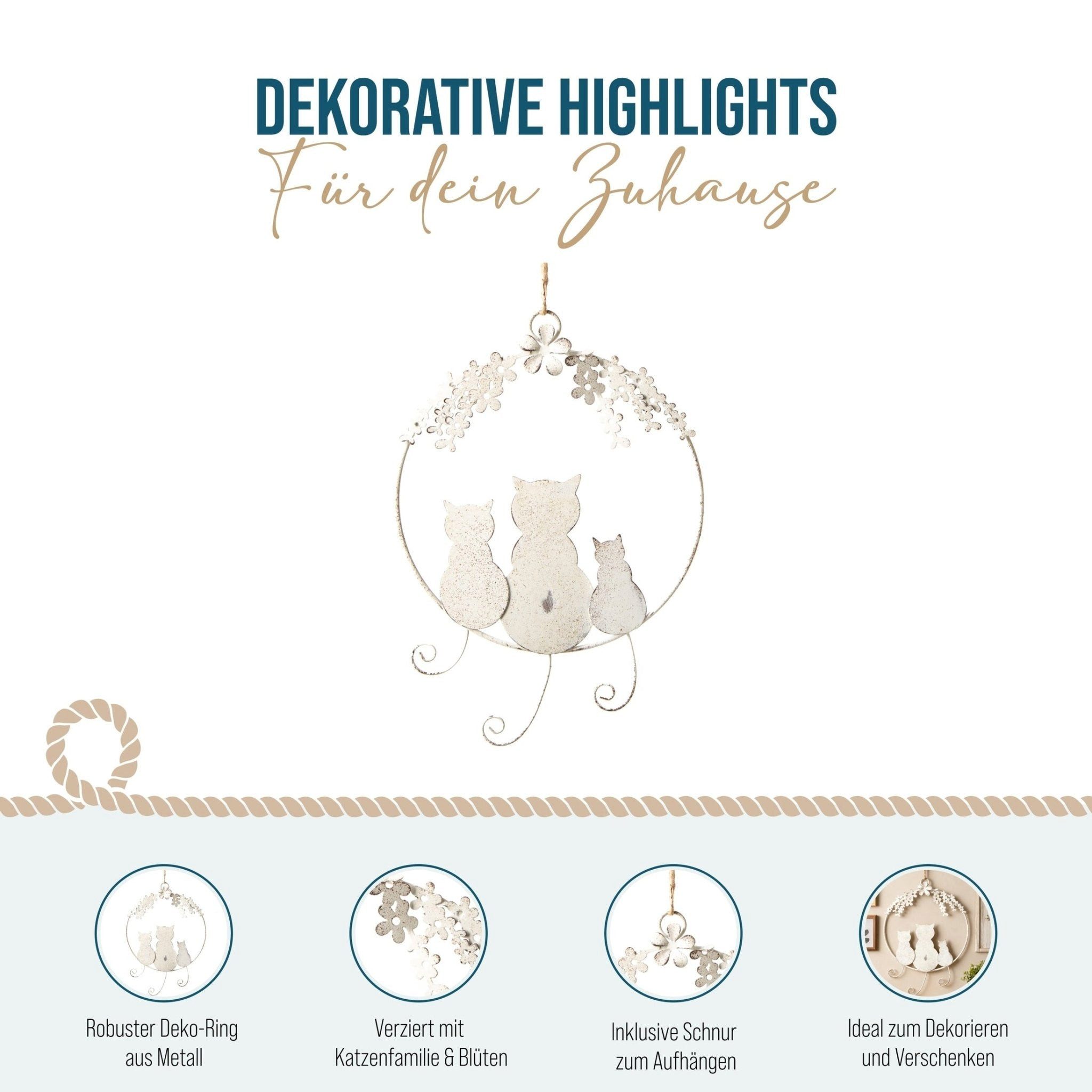 Logbuch-Verlag Dekofigur Türkranz Katzenfamilie zum Aufhängen - Creme beige Geschenk aus Metall
