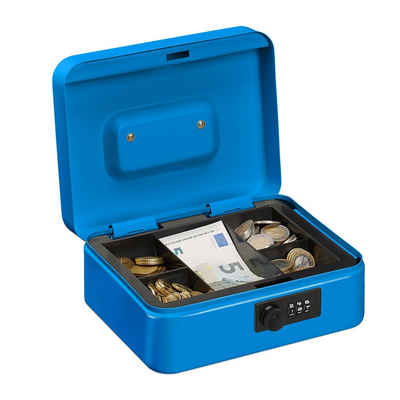relaxdays Geldkassette Geldkassette mit Zahlenkombination, Blau
