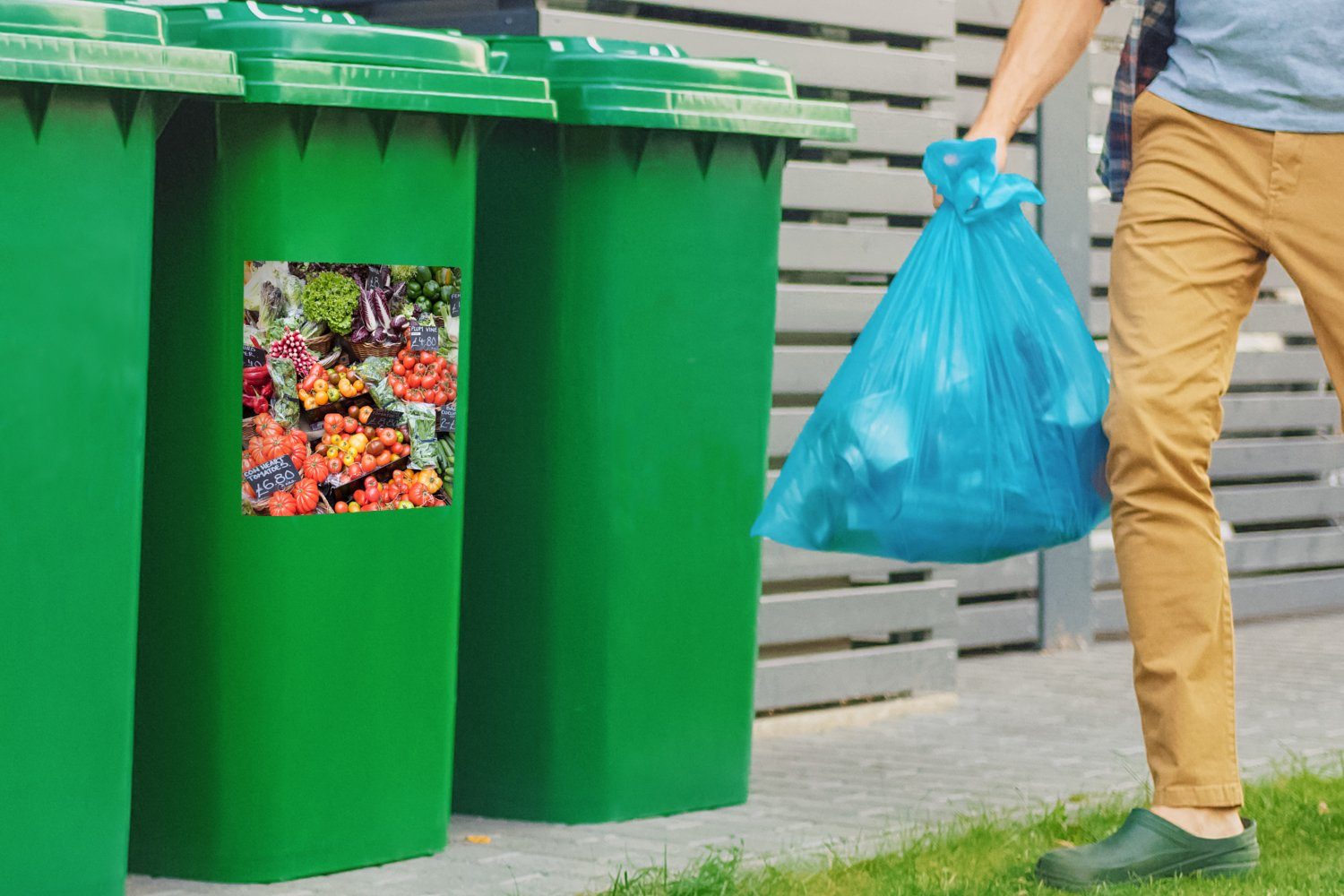 Mülleimer-aufkleber, - Abfalbehälter Mülltonne, Markt (1 Gemüse St), Container, Wandsticker Obstkisten MuchoWow Sticker, -