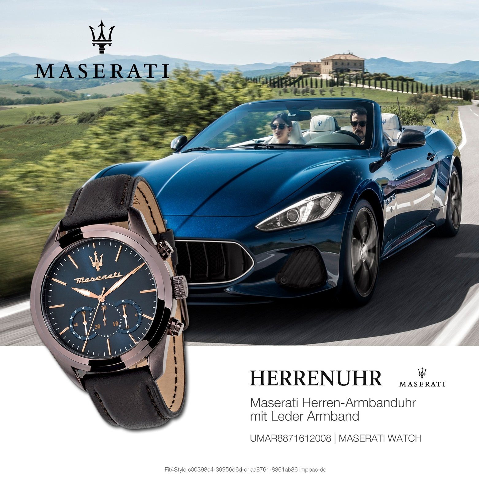 MASERATI (ca. Lederarmband, rund, Chronograph Uhr Maserati groß Herren Made-In Italy Chronograph, 55x45mm) Herrenuhr
