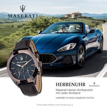 MASERATI Chronograph Maserati Herren Uhr Chronograph, Herrenuhr rund, groß (ca. 55x45mm) Lederarmband, Made-In Italy