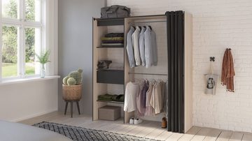 habeig Kleiderschrank Kleiderschrank offen Garderobe Schrank Regal Schublade Vorhang