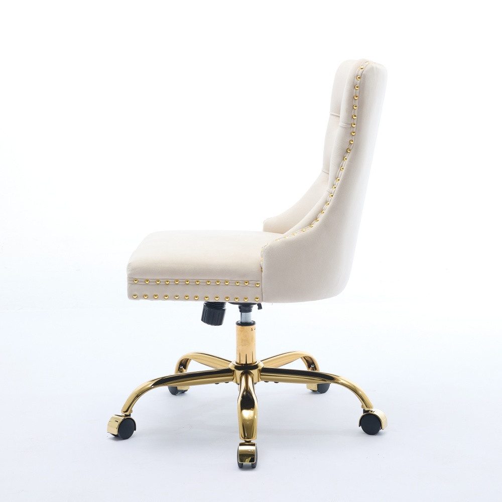 BBWL Polsterstuhl Bürostuhl Samt gepolstert ergonomisch drehbar höhenverstellbar, mit goldenem Metallgestell luxuriös stabil komfortabel – Bild 4 von 5