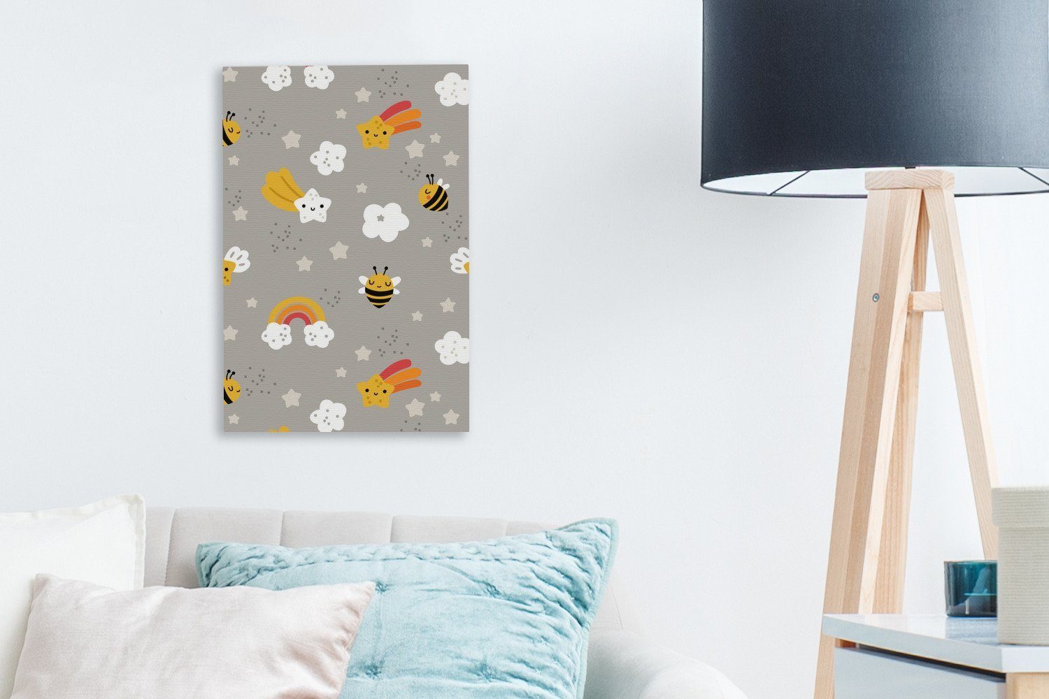 20x30 St), Gemälde, (1 Leinwandbild Zackenaufhänger, OneMillionCanvasses® fertig Muster cm inkl. Biene, - bespannt - Regenbogen Leinwandbild