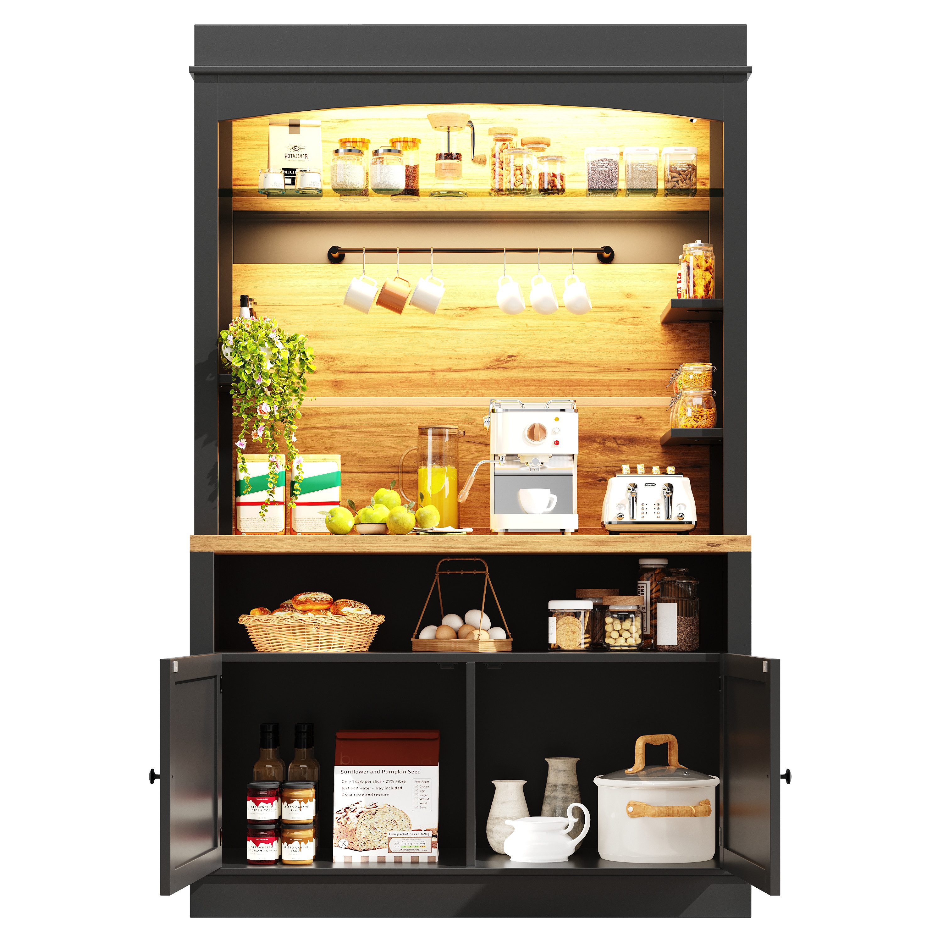 MODFU Hochschrank Küchenschrank,Vitrinenschrank,Buffetschrank (mit LED-Bele günstig online kaufen