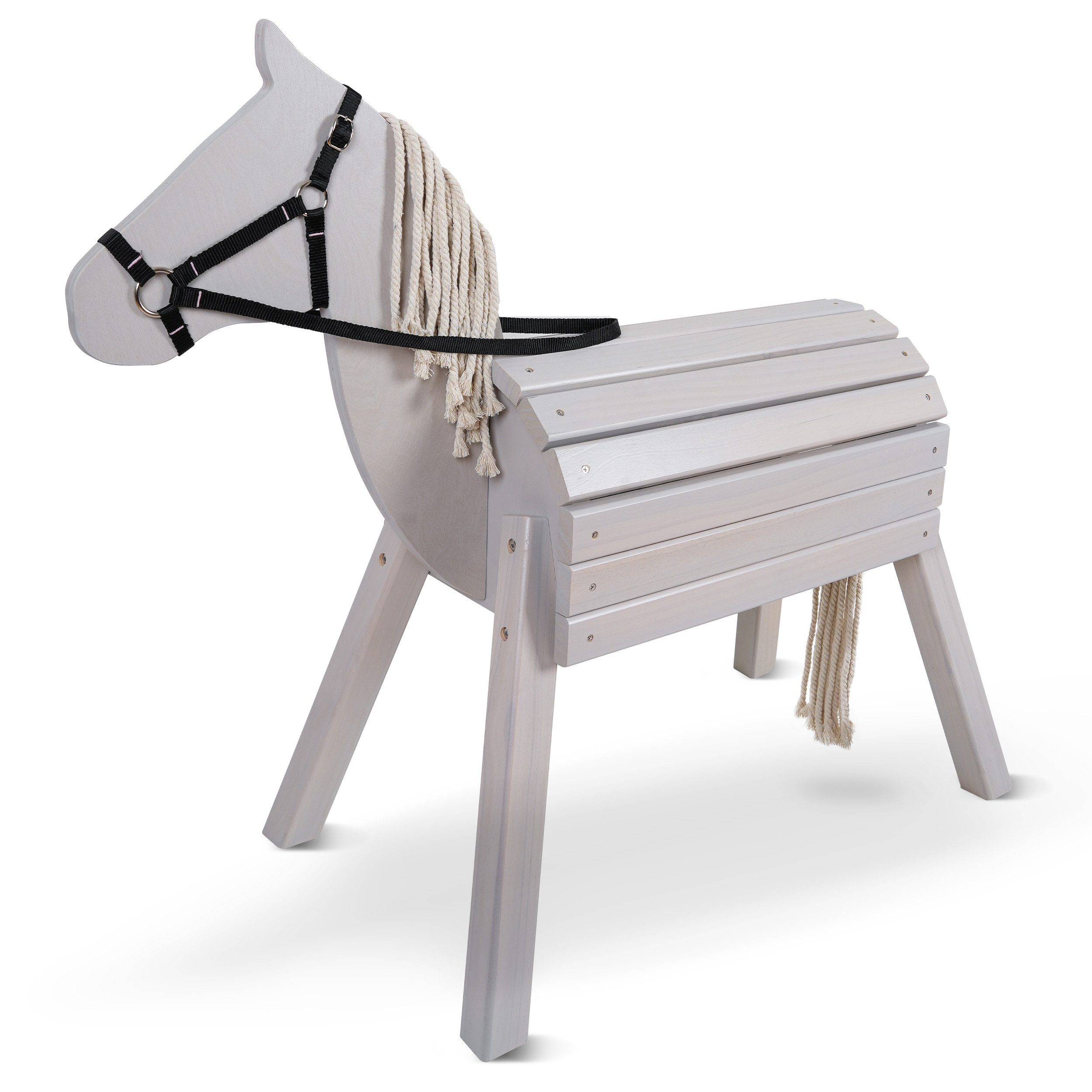Pink Papaya Holzpferd Reitpferd aus Holz für Kinder, Holzpferd mit Mähne und Schweif, langlebig und wetterfest, fördert Kreativität und Motorik