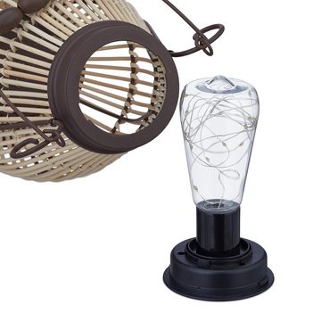 relaxdays LED Solarleuchte Solarlampe Rattan & Metall