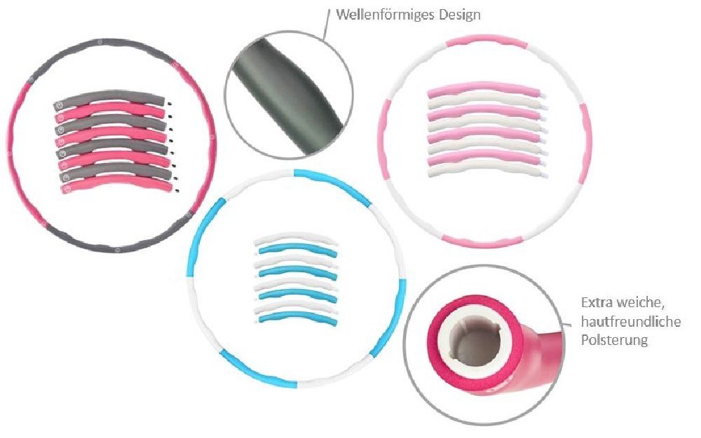 Luna24 simply great ideas... Hula-Hoop-Reifen Fitnessreifen Hula, zerlegbar, Ø 95 cm, 890 Gramm, grau/pink