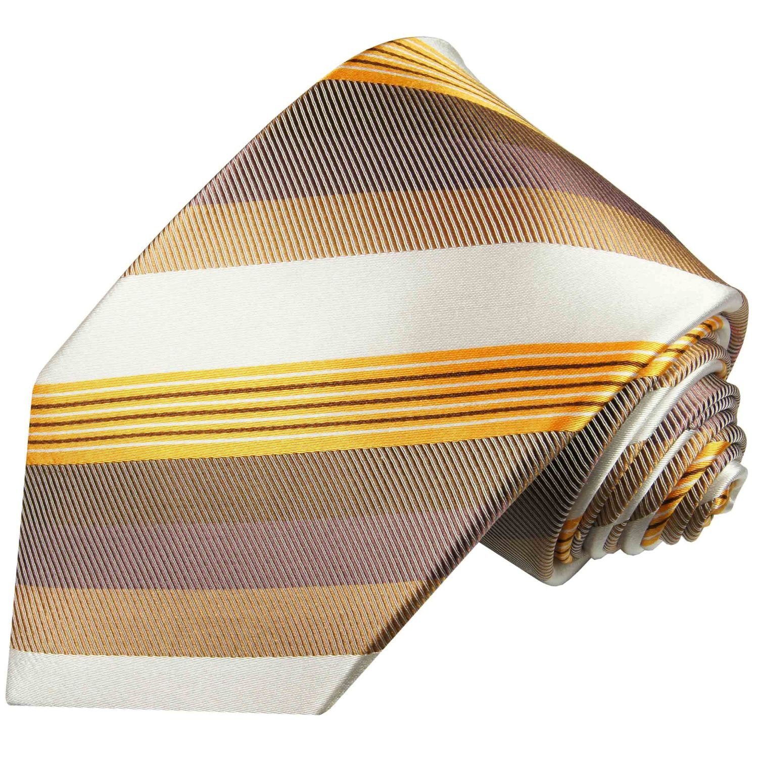 Paul Malone Designer Seidenkrawatte Herren Schlips modern gestreift 100% Seide Schmal (6cm), gold braun 637