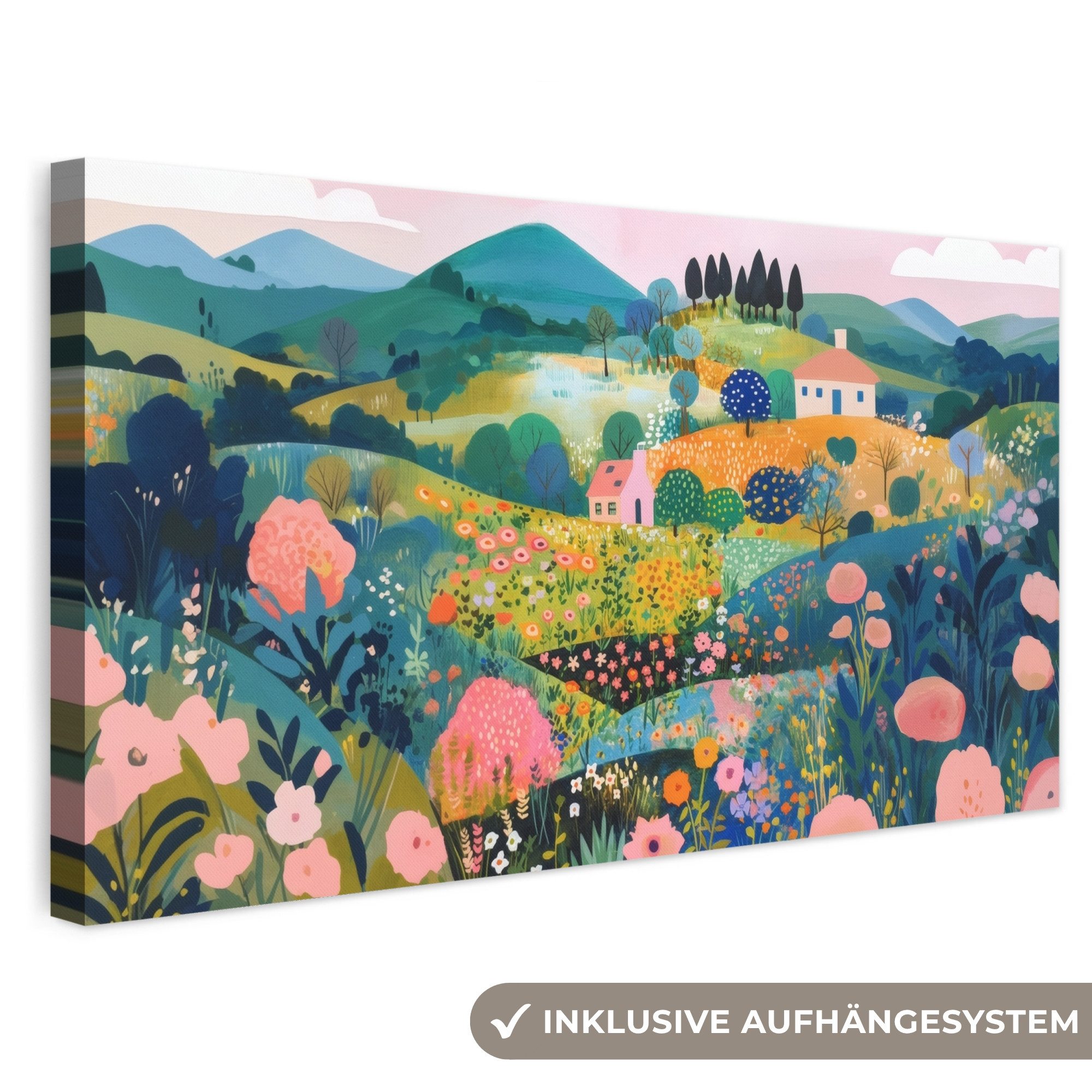 OneMillionCanvasses® Leinwandbild Panorama Hügellandschaft - Fantasievoll - Farbkontraste, Fotodruck (1 St), Wandbild, Deko Schlafzimmer Wohnzimmer Flur 40x20 cm