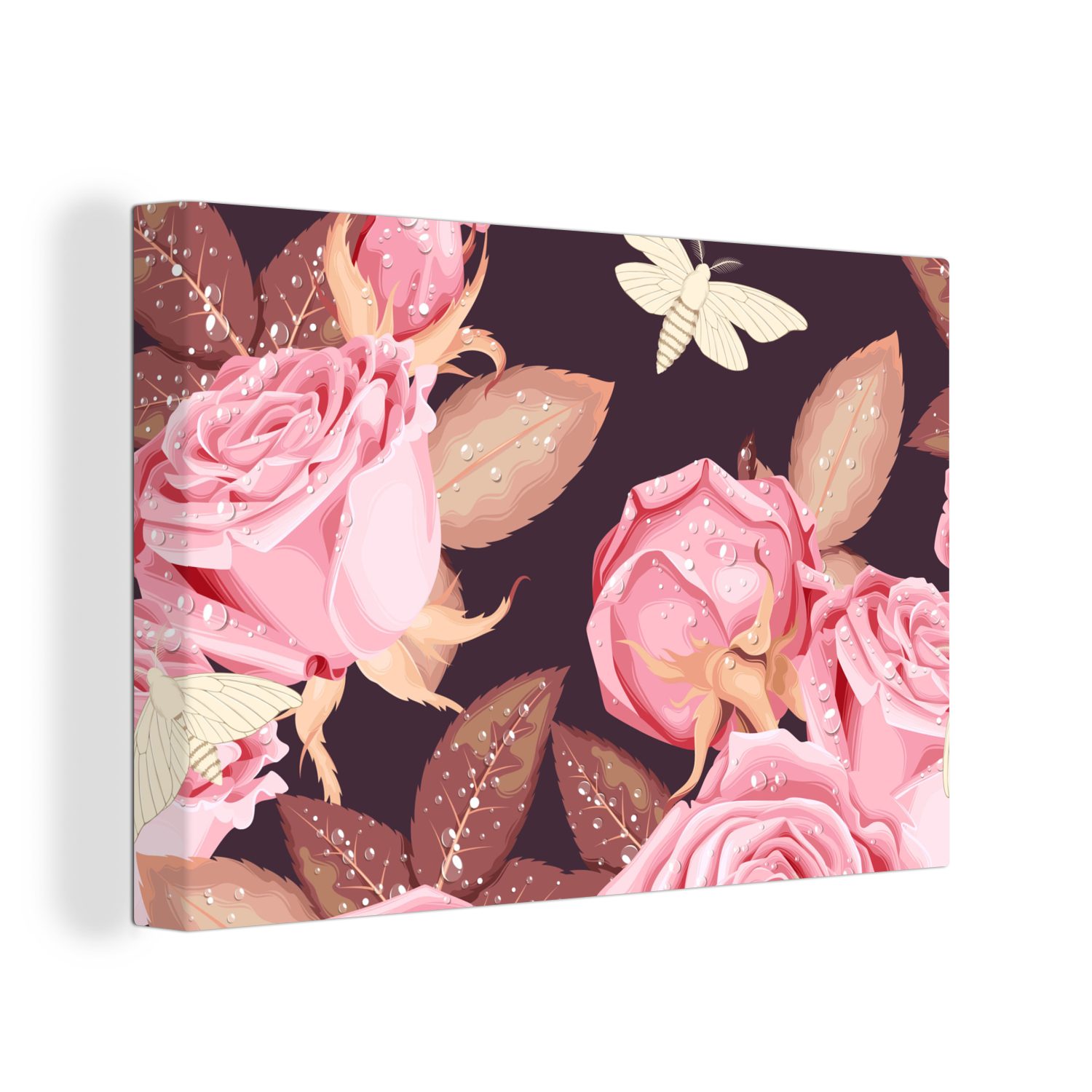 OneMillionCanvasses® Leinwandbild Rosen - Schmetterlinge cm Weiß, Wandbild - Rosa St), Aufhängefertig, - Leinwandbilder, Wanddeko, (1 30x20