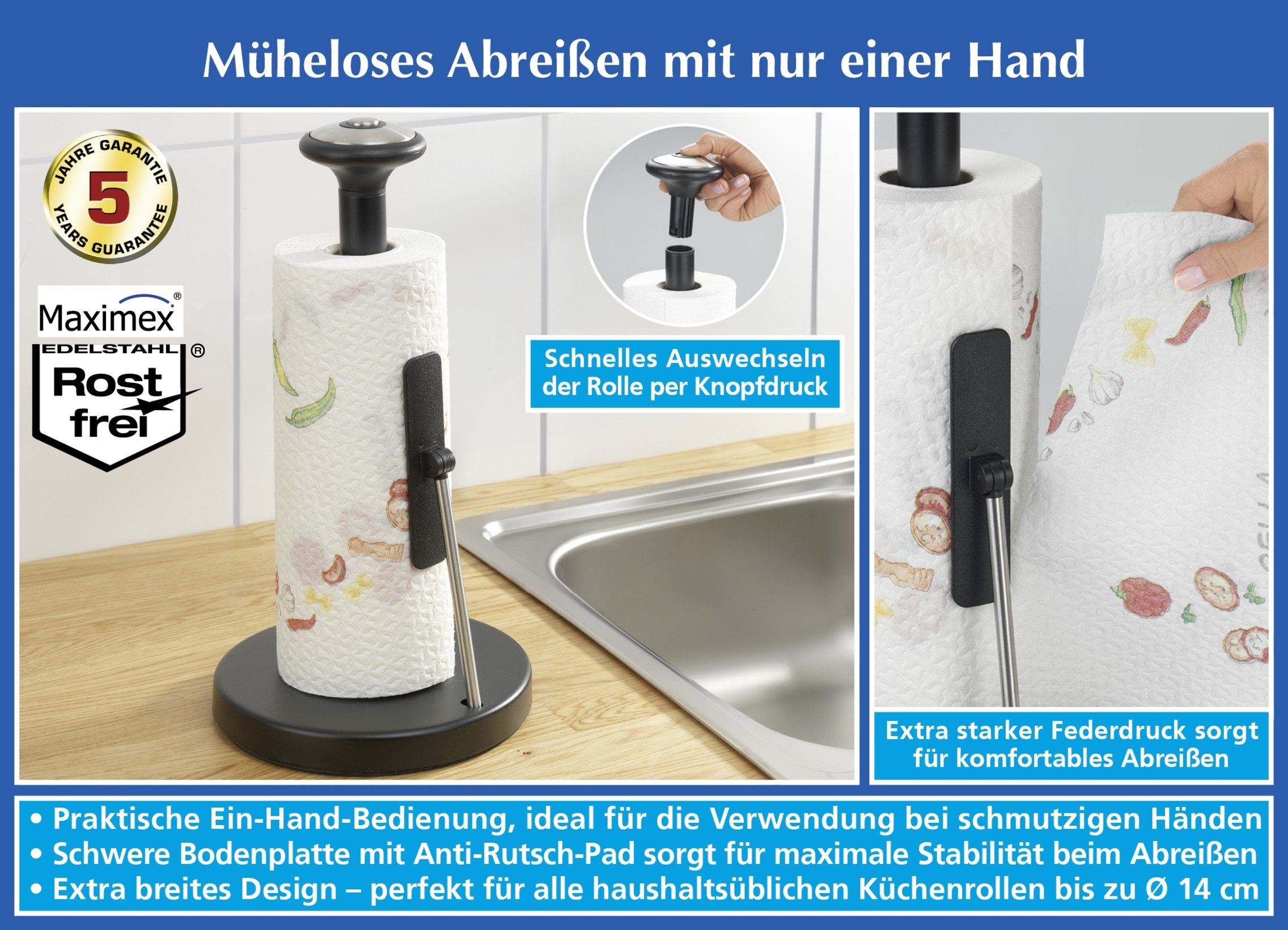 Küchenrollenhalter Küchenrollenhalter Premium Farbe schwarz