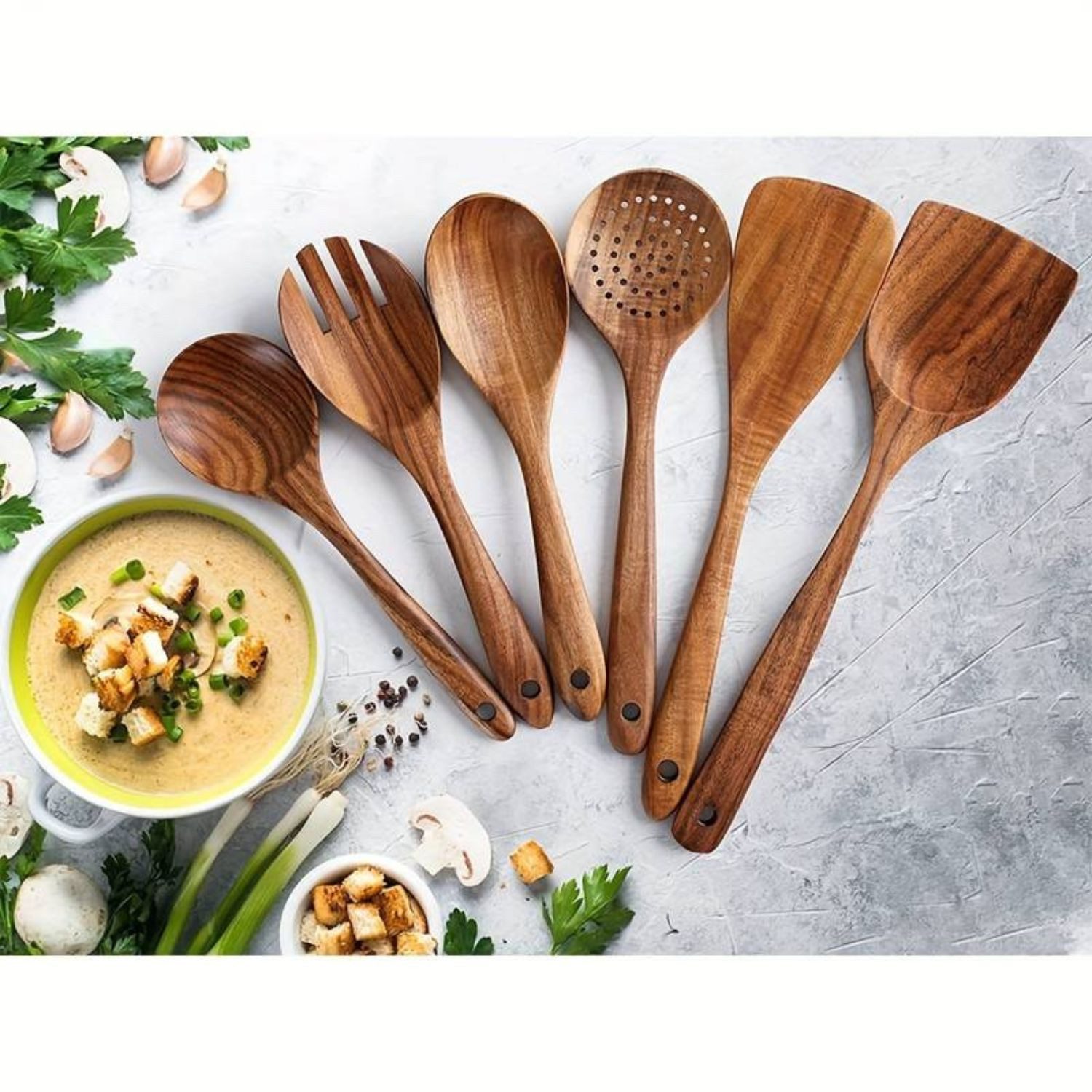 Faizee Möbel Kochbesteck-Set Holz-Kochutensilien-Set: 6-teiliges Set für alle Ihre Kochbedürfnisse (6-tlg)