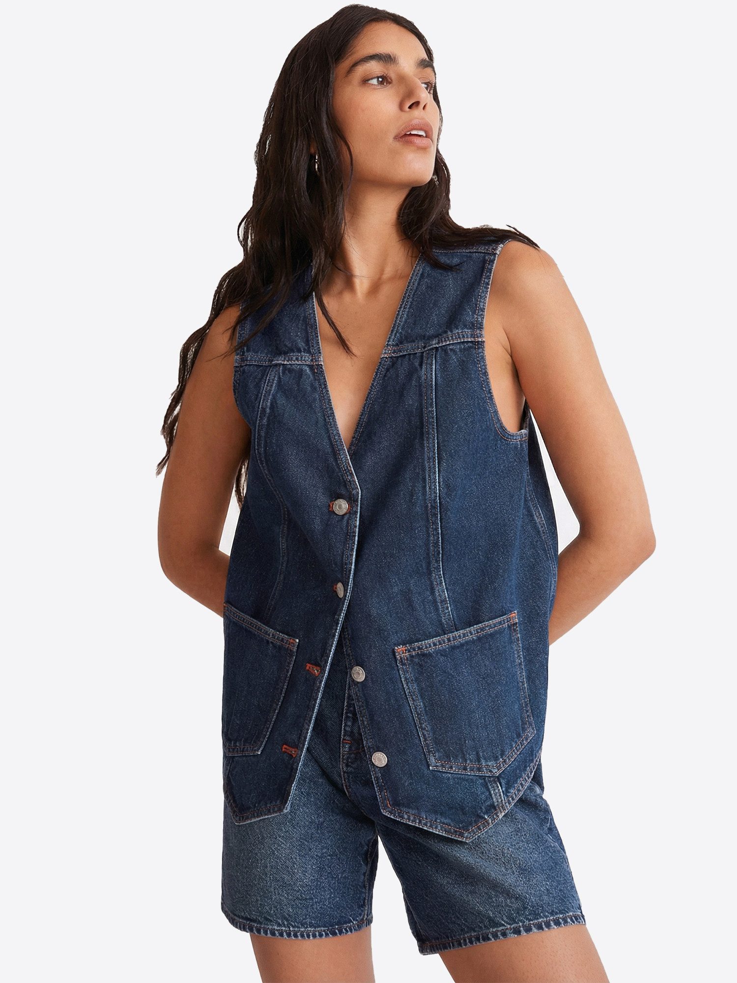 Imily Bela Jeansweste Damen Ärmellose Jeansjacke mit Knopfleiste (Packung, 1-tlg., 1per-Pack) Einfarbig