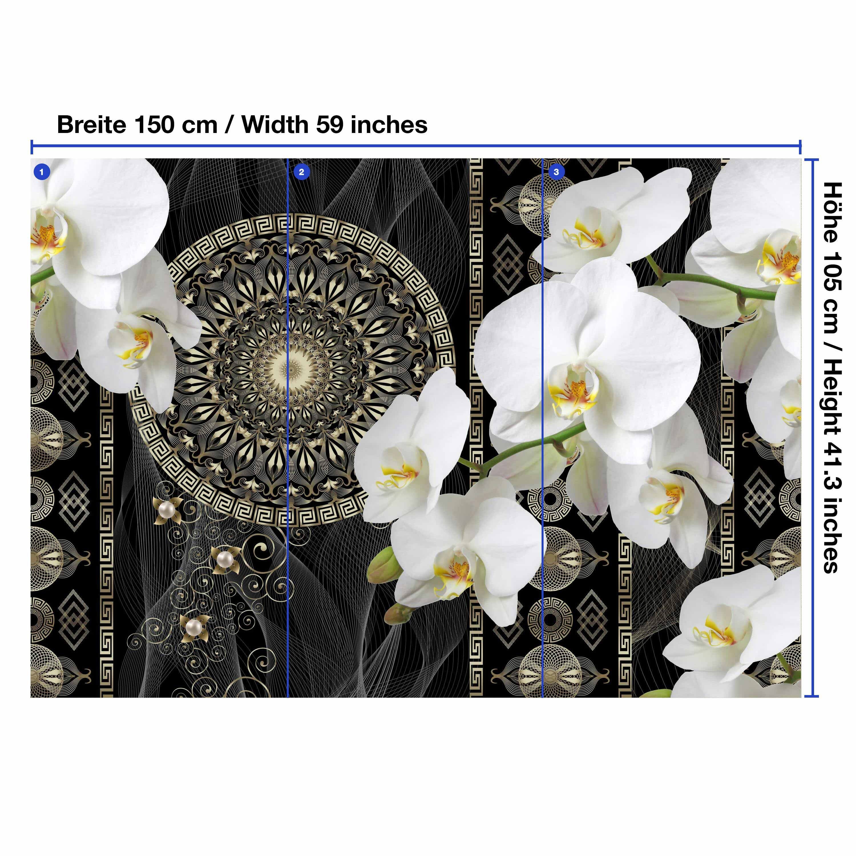 Wellness, Orchideen Blüten Mandala Blumen Motivtapete, matt, wandmotiv24 glatt, Wandtapete, Fototapete Vliestapete