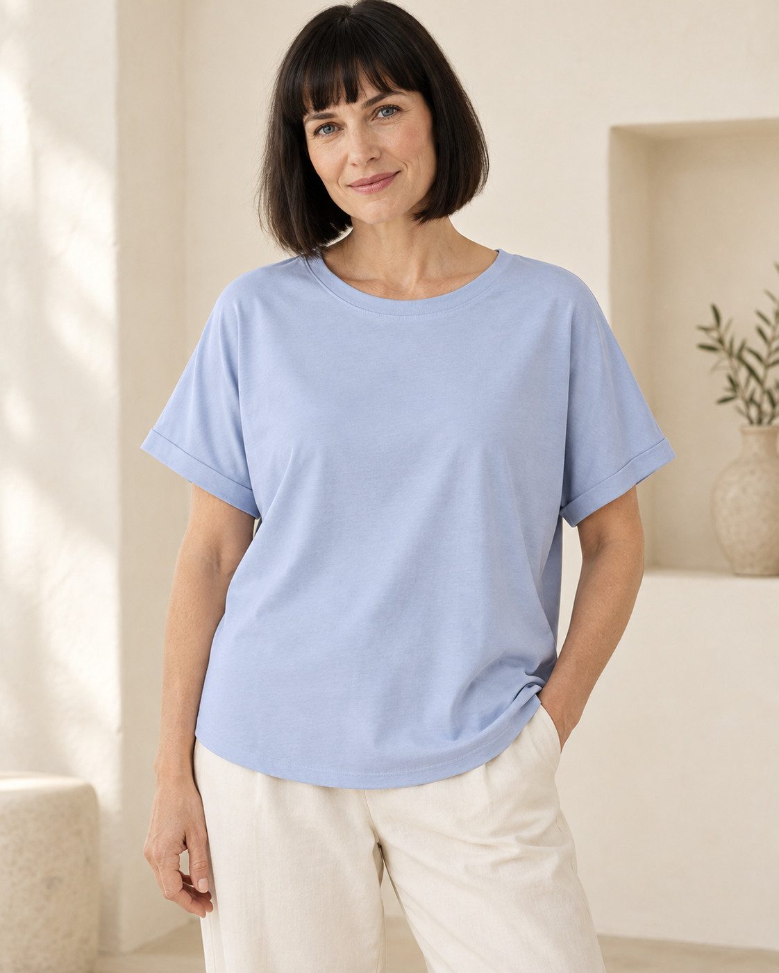 Sitztgut T-Shirt für Damen, Oversize mit Fledermausärmeln (1-tlg) 155 g/m² Single Jersey mit umgeschlagenen Ärmeln