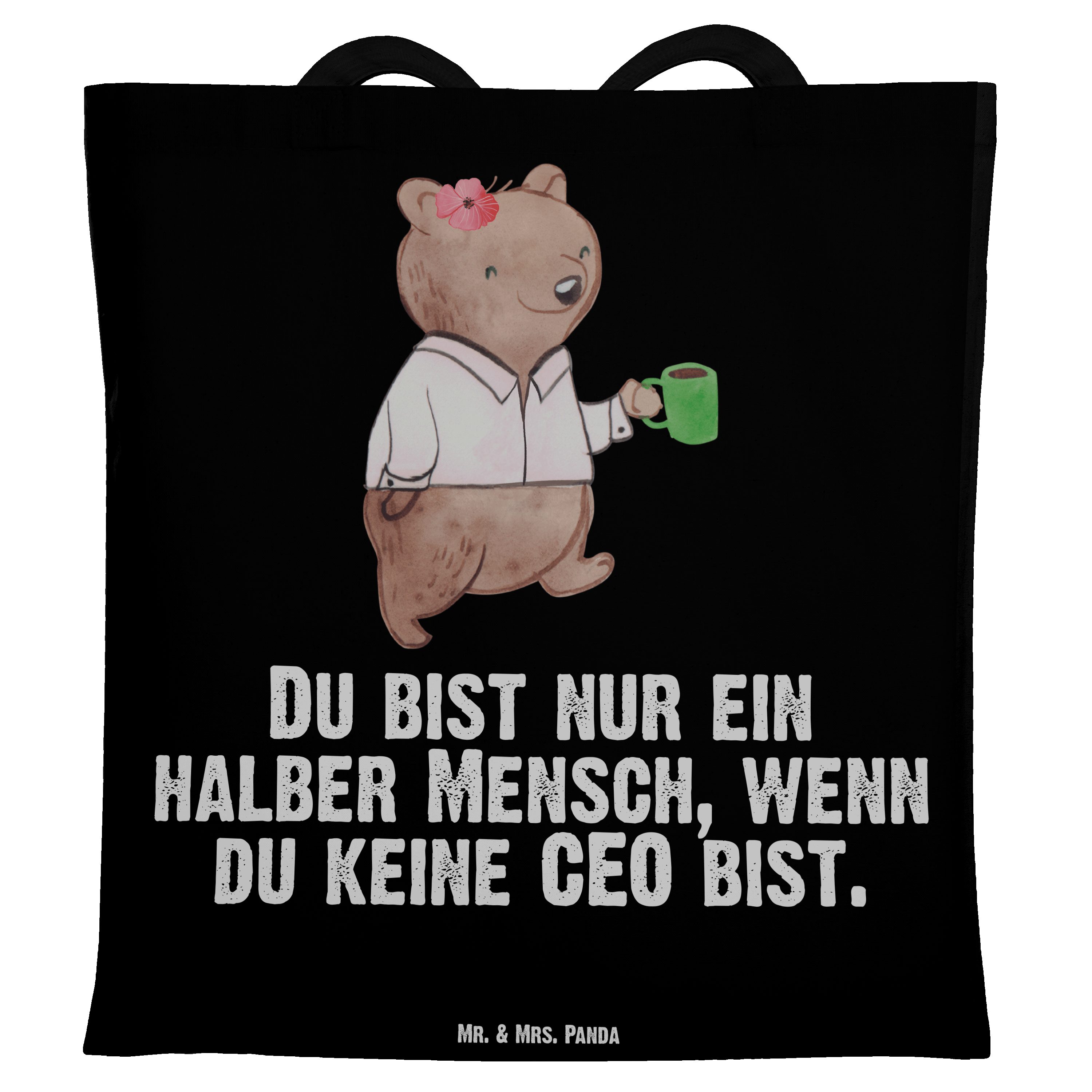 Mr. & Mrs. Panda Tragetasche CEO mit Herz - Schwarz - Geschenk, Danke, Beutel, Kaffeepause, Chef, (1-tlg)