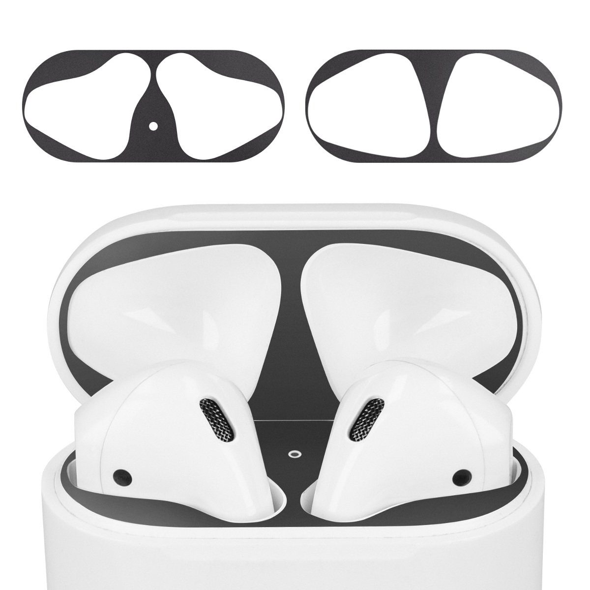 kwmobile Kopfhörer-Schutzhülle 2x Staubschutz Sticker für Apple Airpods 1 & 2, Metallstaub Schutz Aufkleber