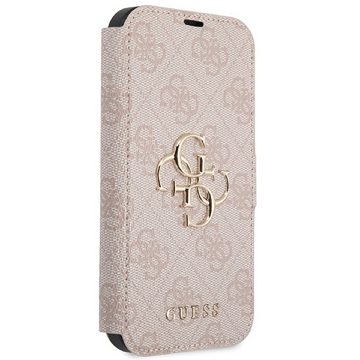 Guess Handyhülle Bookcase Cover iPhone 15 rosa Logo goldfarben aufstellbar 6,1 Zoll, Kartenfächer