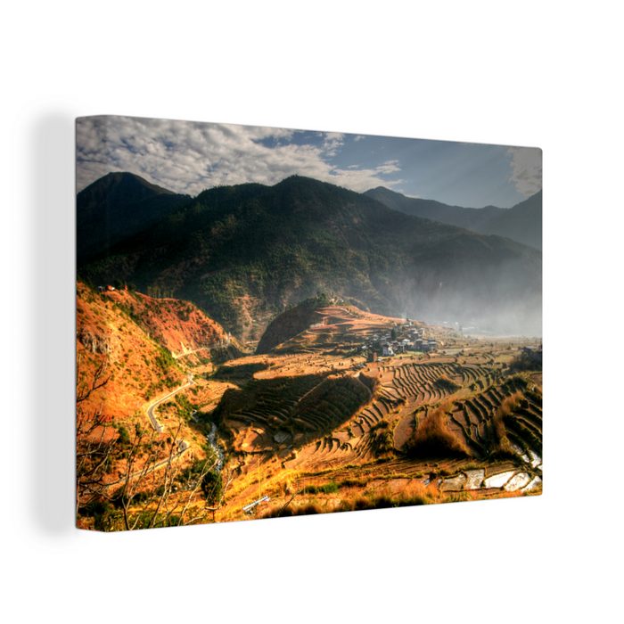 OneMillionCanvasses® Leinwandbild Reisfelder in Bhutan (1 St) Wandbild Leinwandbilder Aufhängefertig Wanddeko