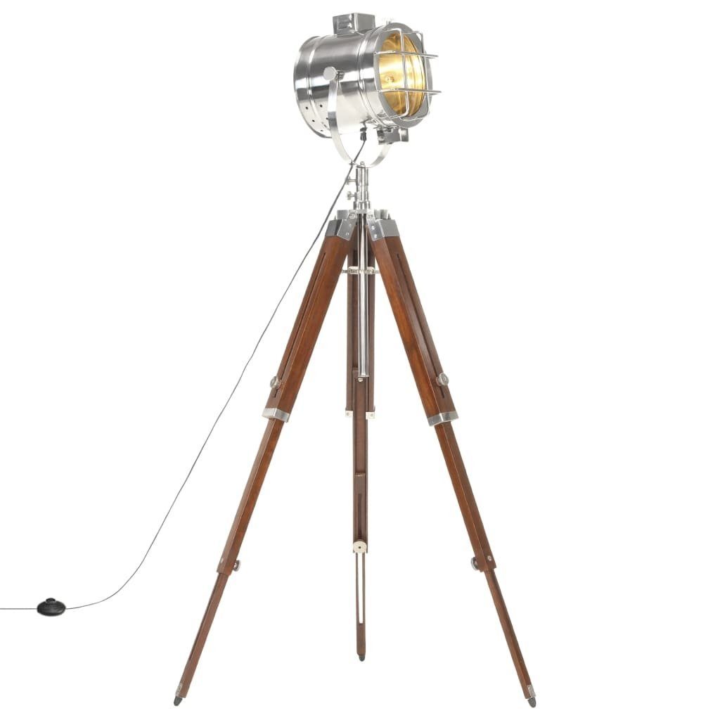 vidaXL Stehlampe aus Massivholz, Metall in Dunkles Holz und Silbern