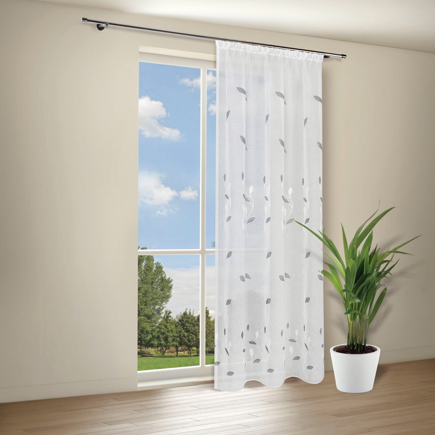 Gerster Gardine Calina (1 St), Kräuselband, halbtransparent, Wirkware, SB-Schal mit Uniband "Calina"