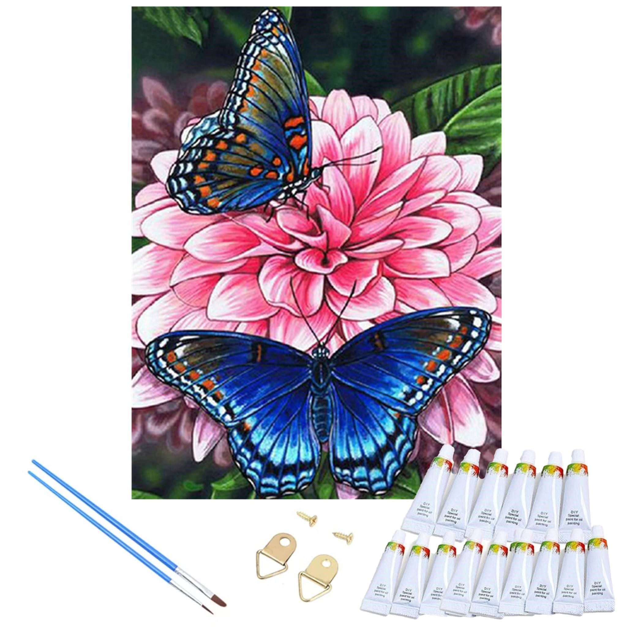 Realb2b Malen nach Zahlen Schmetterling Malset – Kreatives Malen nach Zahlen mit Rahmen 30x40 cm (Komplettes Malset: Kreatives Malen nach Zahlen mit Rahmen und Farben, Malen nach Zahlen Set: Leinwand 30x40 cm, Acrylfarben, Pinsel, Rahmen), Schmetterlinge Malset Hochwertige Leinwand 30x40cm Acrylfarben Rahmen
