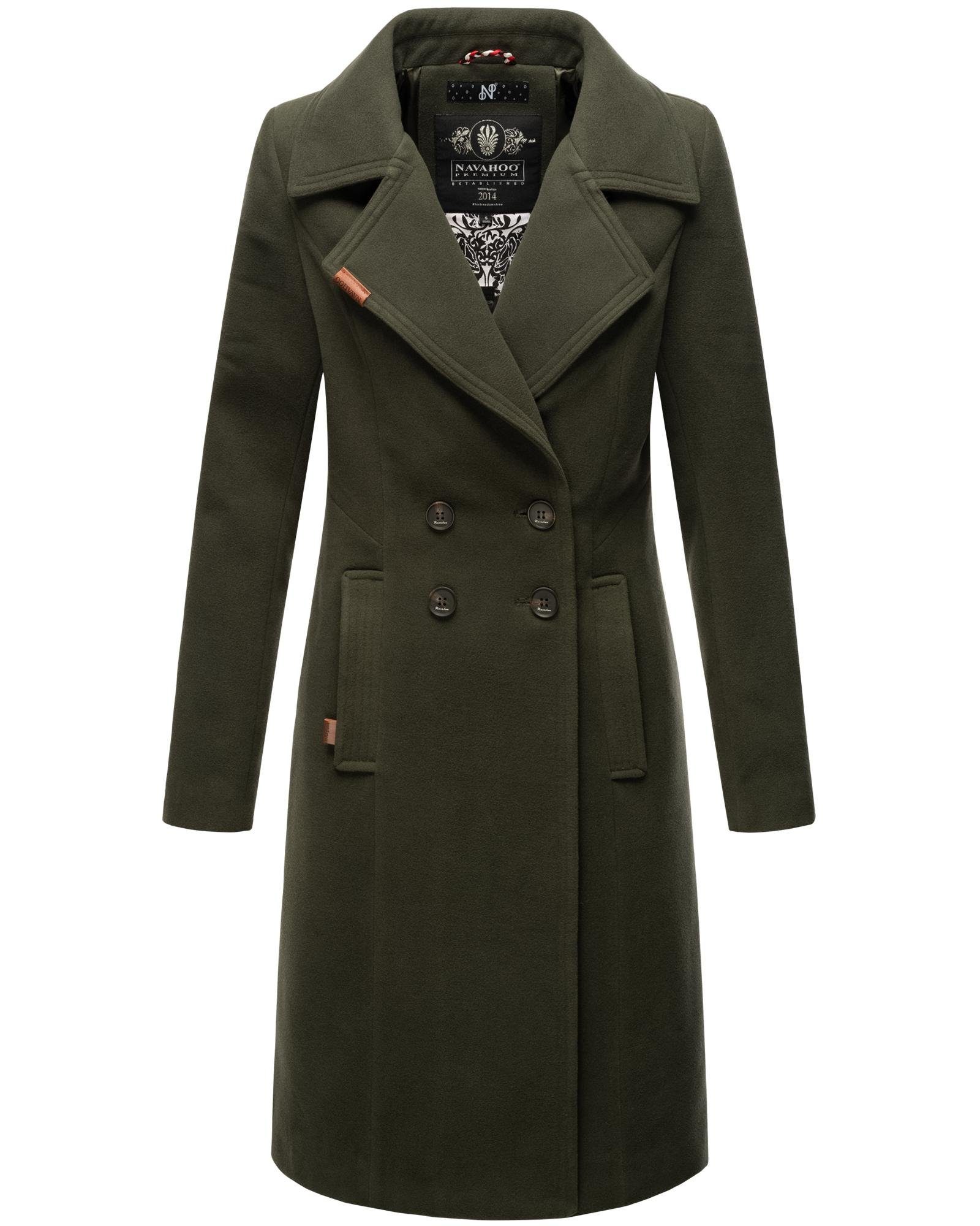 Navahoo Wintermantel Wooly edler Damen Trenchcoat in Wollmantel-Optik dunkelgrün