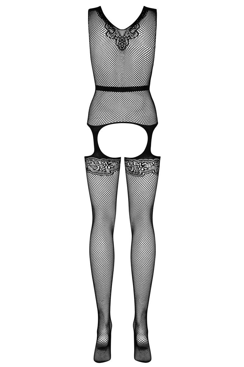 Obsessive Bodystocking Straps Catsuit schwarz offen Bodystocking transparent Stretch ouvert 20 DEN (1 St)