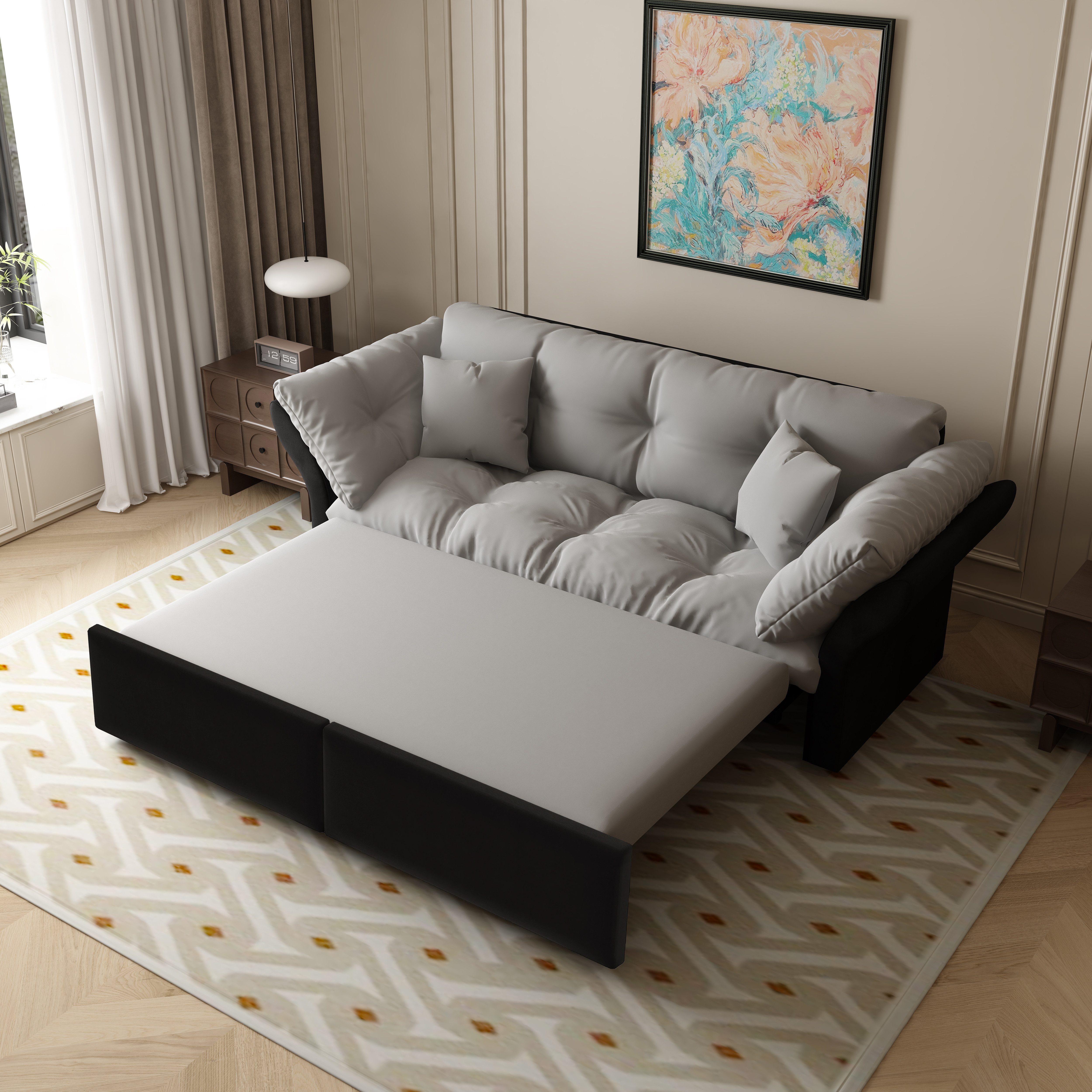 Celya Schlafsofa 203 cm ausziehbar, 3-in-1 Konvertibles, mit Tufting und 2 weichen Kissen