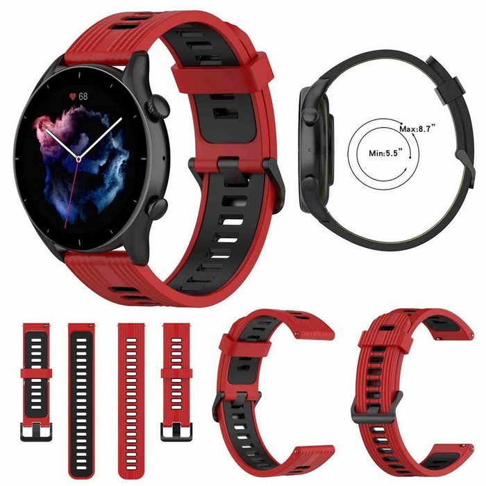 Wigento Smartwatch-Armband Für Amazfit GTR 4 / GTS 4 Watch Uhr Kunststoff / Silikon Armband Ersatz Arm Band Ersatz Rot / Schwarz