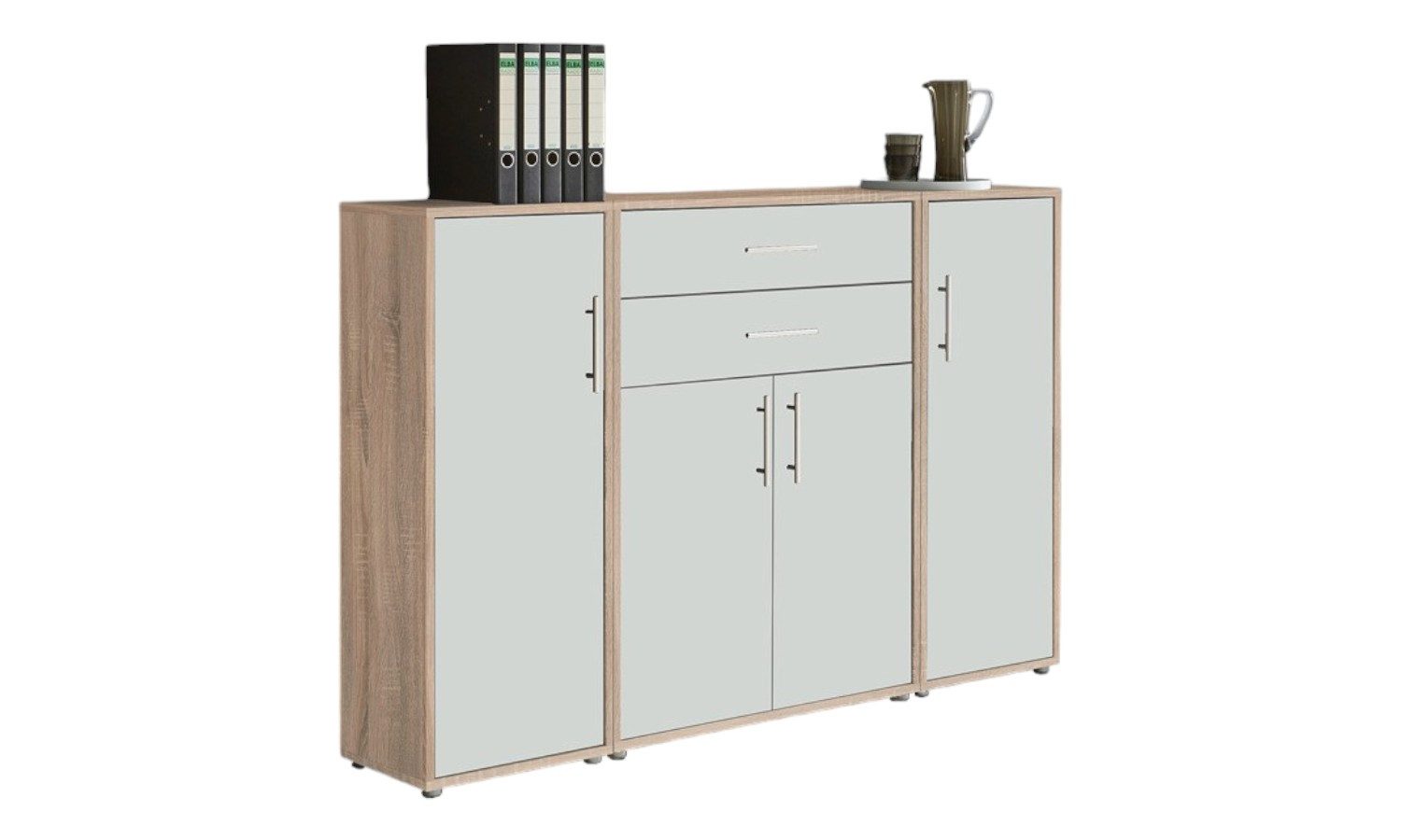 moebel-dich-auf Aktenschrank TABOR 16 (Aktenregale/Aktenschränke ideal für DIN A4 Ordner inkl. 2 Einlegeböden und 2 Schubkästen, Büroschrank abschließbar mit Griffen aus Edelstahl) Made in Germany