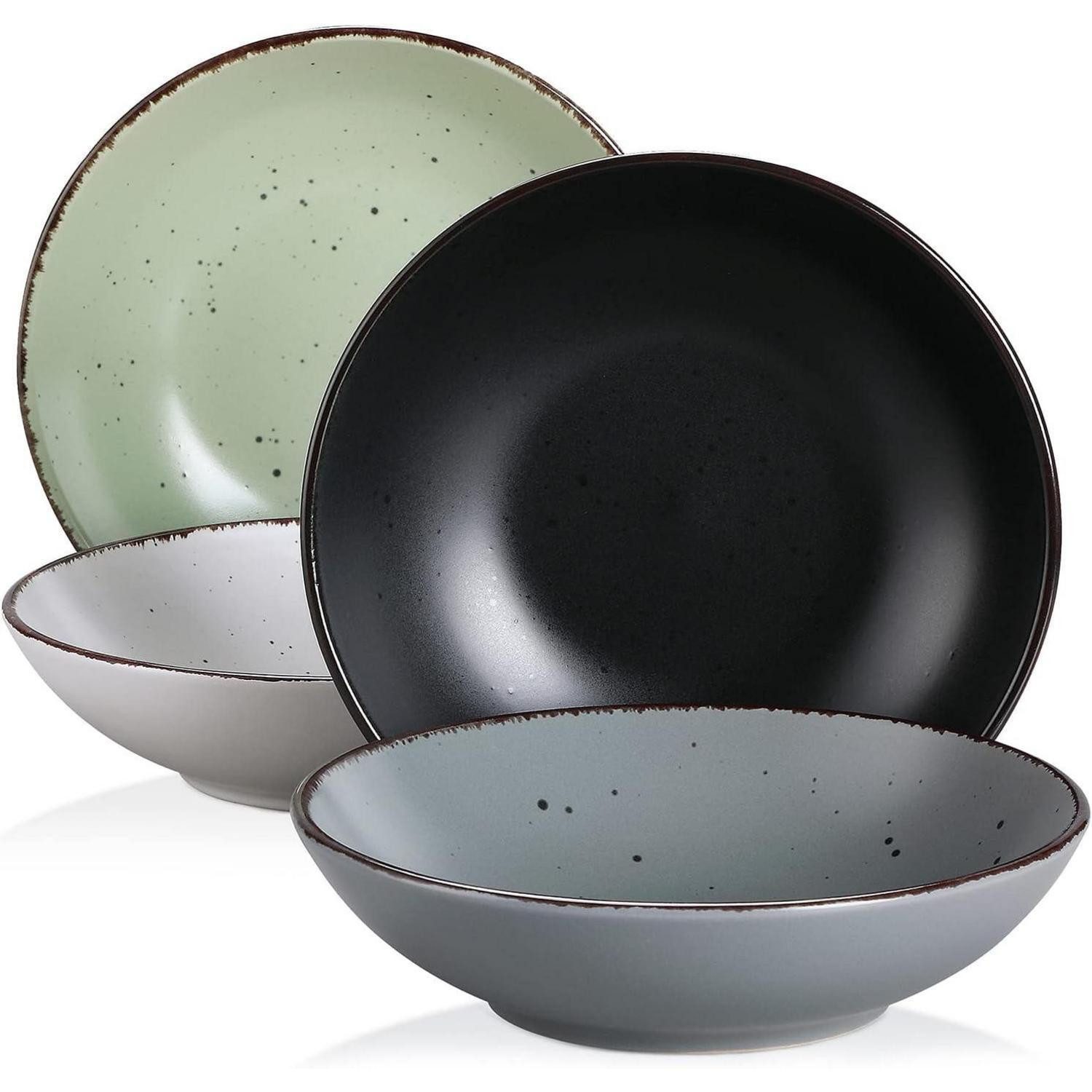 LuxusKollektion Suppenteller Suppenteller Set Steingut, 4-teilig grau 800ml - vintage Design