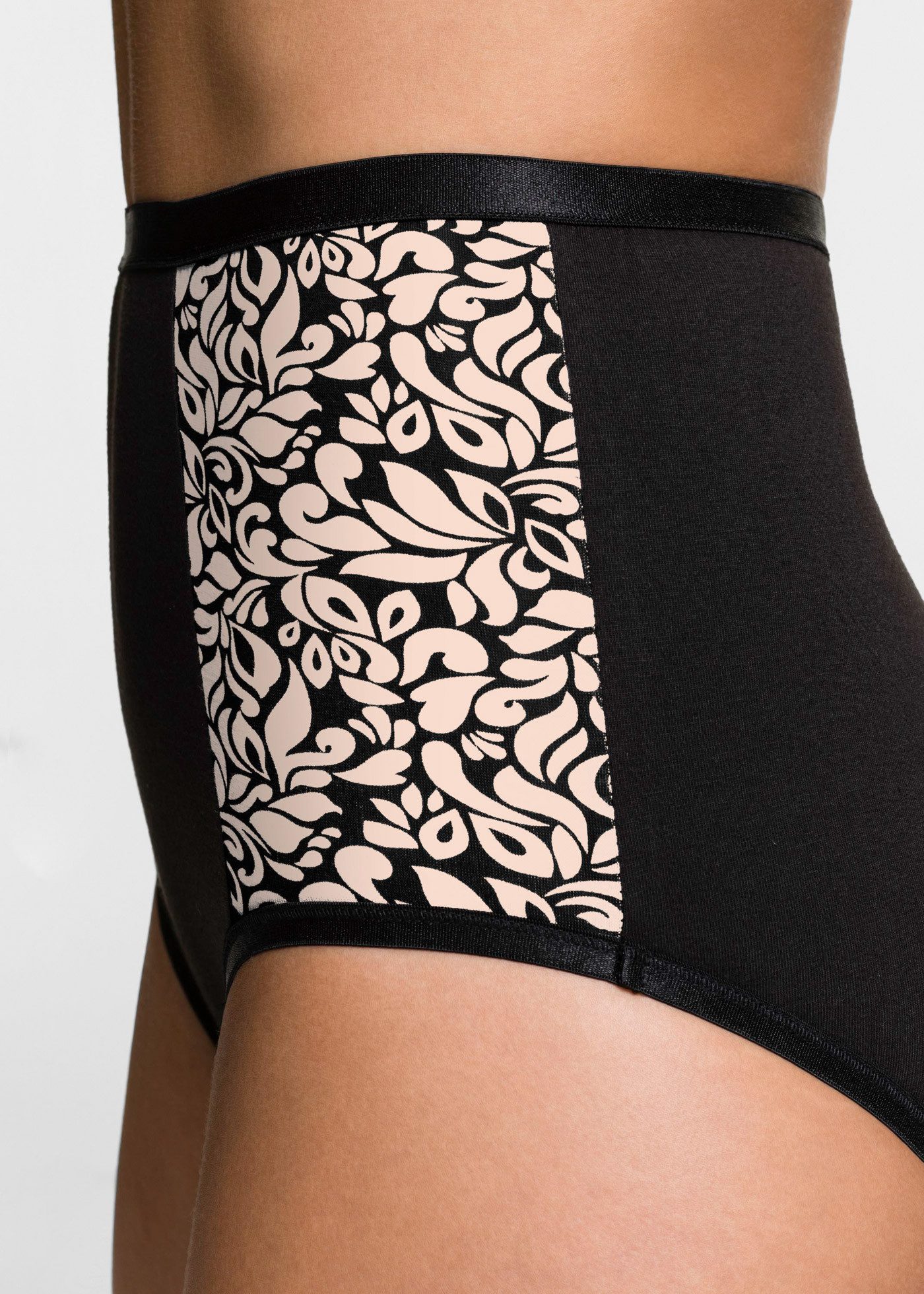bonprix High-Waist-Slip (Packung, 4-St) bequemer Schnitt, erhöhter Bund, bedruckte seitliche Einsätze