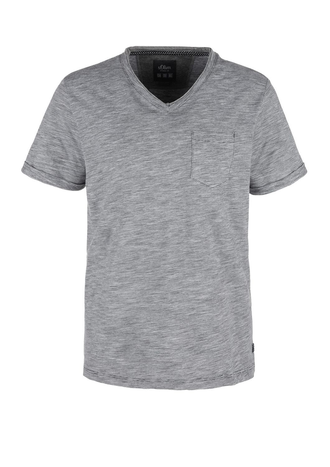 fein fein T-Shirt (1-tlg) V-Neck, mit gestreift, gestreift schwarz Ärmel Umschlag s.Oliver mit